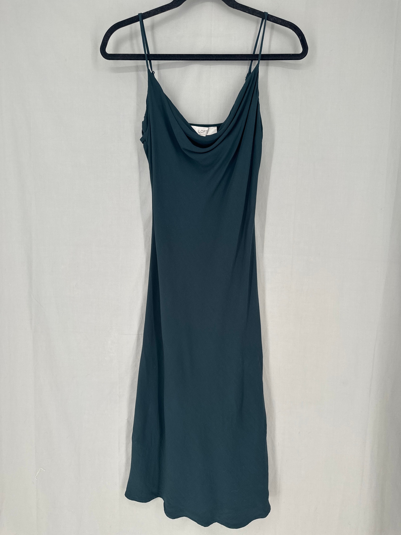 Loft Slip Dress Womens 0 Dark Green Midi Cowl Neck Sleeveless Summer Party Fairy